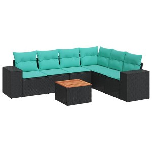 vidaXL 7 Piece Patio Sofa Set with Cushions Black Poly Rattan - 1 of 4