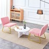 Modern minimalist pink plush fabric single person sofa chair with golden metal legs. Suitable for living room, bedroom, club, cushioned - 2 of 4