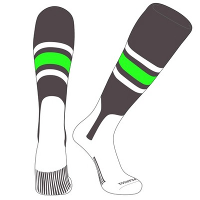 PEAR SOX OTC Baseball Softball Stirrup Socks (B, 7in) Graphite, White, NEON Green