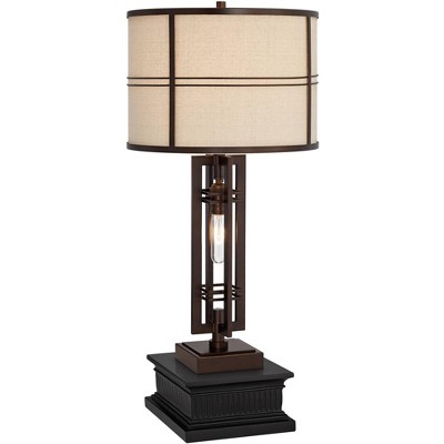 Franklin Iron Works Elias Oil-Rubbed Bronze Table Lamp With Black Square Riser