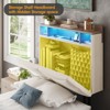 Floating Platform Bed Frame with Storage Headboard, Charging Station, LED Lights, Beige - 3 of 4