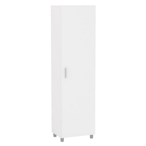 White Particle Board Side Cabinet Practiacal Tall Closet Storage Cabinet with 1-Door with 4-Shelves