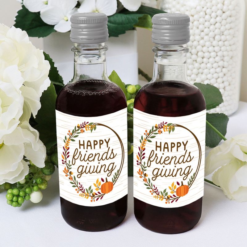 Big Dot of Happiness Fall Friends Thanksgiving - Mini Wine and Champagne Bottle Label Stickers Friendsgiving Favor Gift for Women and Men - Set of 16, 5 of 8
