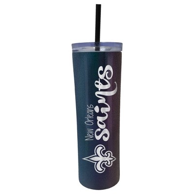 New Orleans Saints Marble Dipped Resin Coated 20 oz tumbler with metal straw