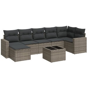 vidaXL Garden Sofa Set Grey PE rattan, powder-coated steel, tempered glass - 1 of 4