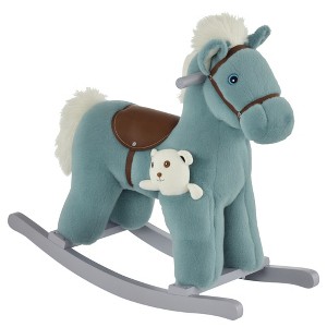 Qaba Kids Plush Ride-On Rocking Horse with Bear Toy, Children Chair with Soft Plush Toy & Fun Realistic Sounds - 1 of 4