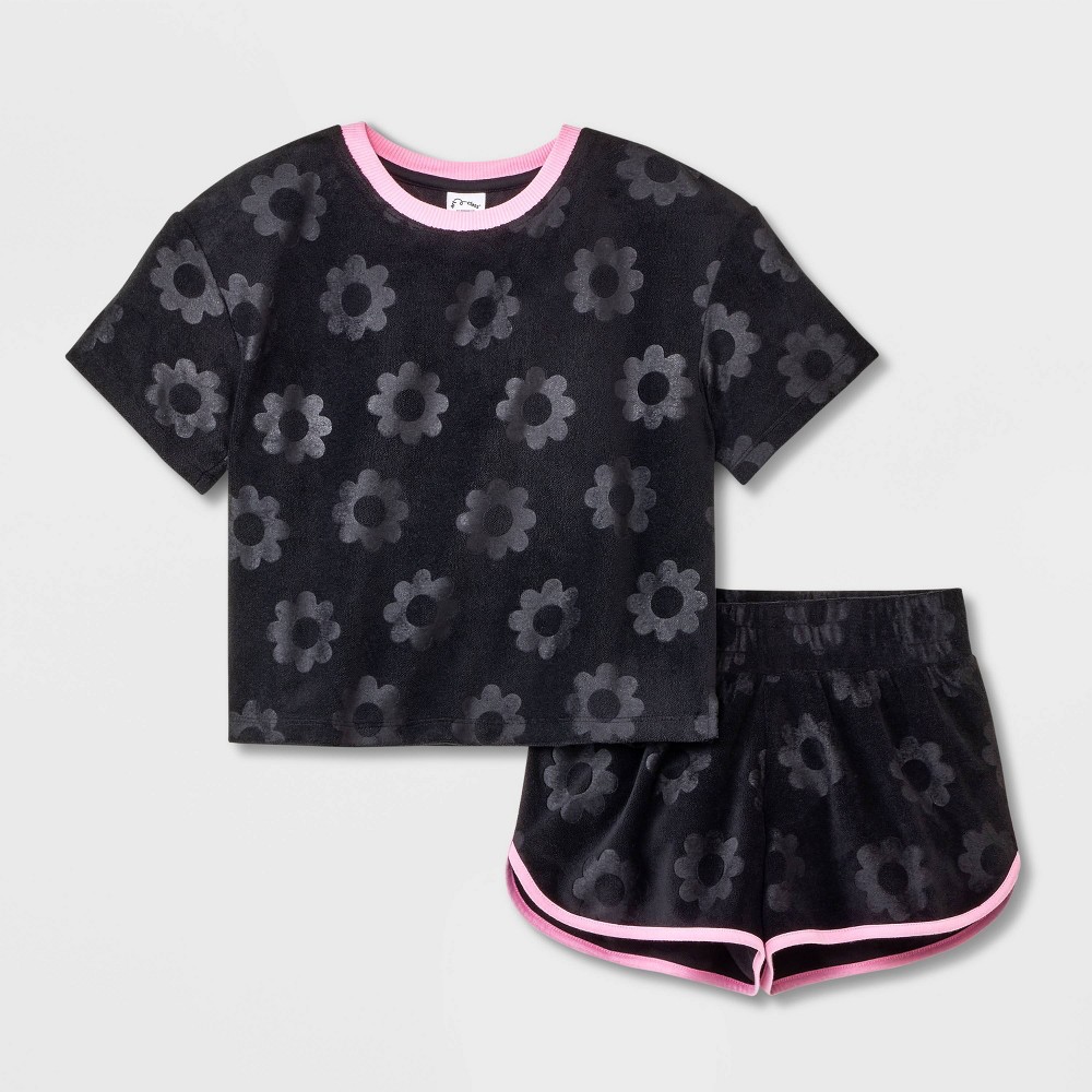  12 pieces of cases Girls' 2pc Floral Terry Pajama Set - art class™ Black L