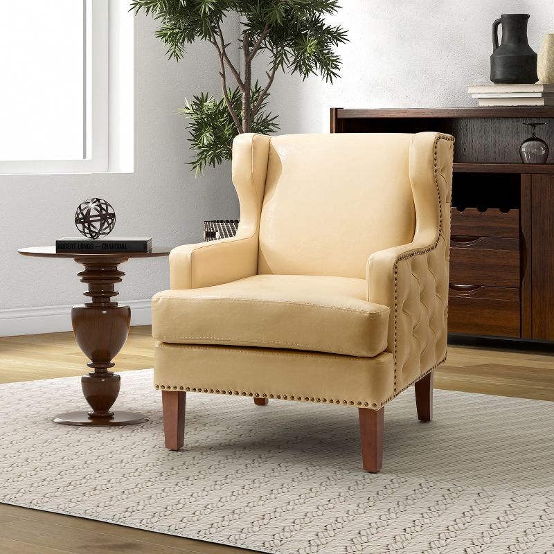 Baptiste  Mid-century Modern Vegan Leather Armchair for Bedroom and  Living Room  | KARAT HOME, 1 of 11