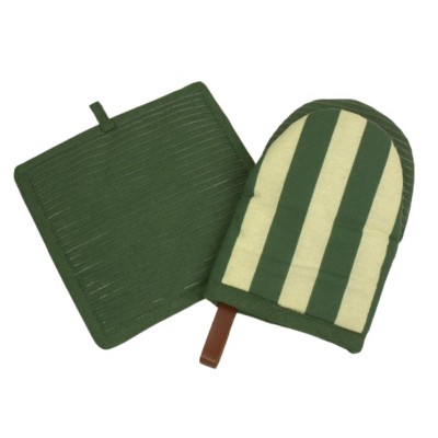 Folkulture Single Matcha Mini Mitt & Potholder | 100% Cotton with Non-Slip Silicone Grip | Heat Resistant Oven Mitt Set | Durable & Washable - Matcha