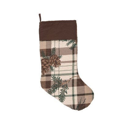 C&F Home 20" Lookout Lodge Plaid Cabin Pinecone & Pine Leaves Hanging Large Christmas Stocking