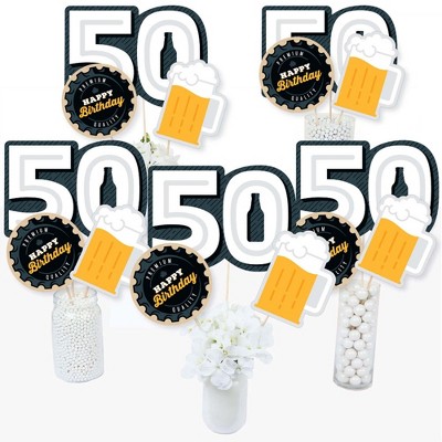 Big Dot of Happiness Cheers and Beers to 50 Years - 50th Birthday Party Centerpiece Sticks - Table Toppers - Set of 15