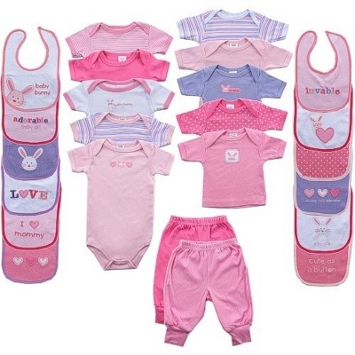 Luvable Friends Baby Girl Layette Gift Cube, Pink Bunny, 0-3 Months