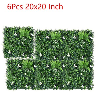 6PCS 20"x20" Artificial Grass Wall Faux Mixed Flowers & Plants Hedge Screen