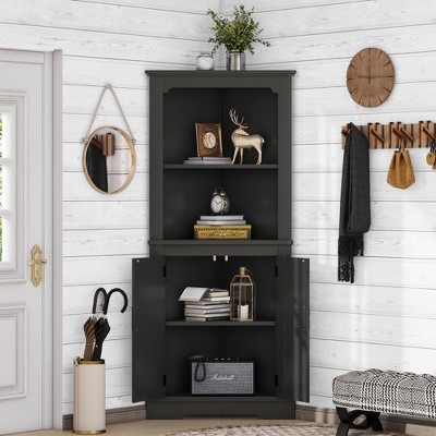Corner Cabinet, Freestanding Corner Shelf w/2 Doors & 2 Shelves, Bathroom Corner Storage Cabinet for Bathroom, Living Room, Bedroom or Kitchen
