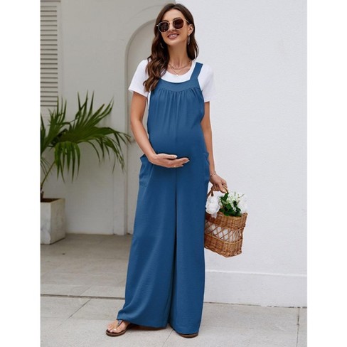 Women's Maternity Sleeveless Jumpsuit Romper with Smocked neck and pockets,  Navy, Small : : Clothing, Shoes & Accessories