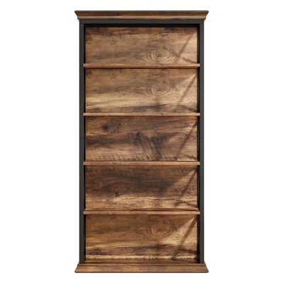 Lirago Brown Engineered Wood and Metal 6-Tier Bookcase 12.6x32.68x70.87 Inch Industrial Style Storage Rack