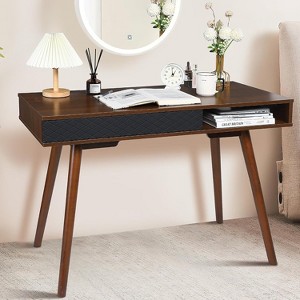 Small Office Desk, Mid Century Modern Writing Desk with Drawers, 42 Inch Wooden Computer Table for Study Room Bedroom - 1 of 4