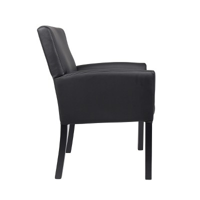 Executive Box Arm Reception Chair in Black LeatherPlus with Wood Legs