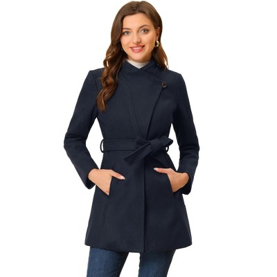 Allegra K Women's Classic Stand Collar Long Sleeve Winter Belted Long ...