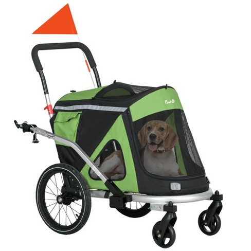 Aosom 2 in 1 Bike Trailer Foldable Dog Bike Stroller with Aluminum Frame Quick Release Wheels Safety Leash Anti Slip Mat for Medium Dogs Green