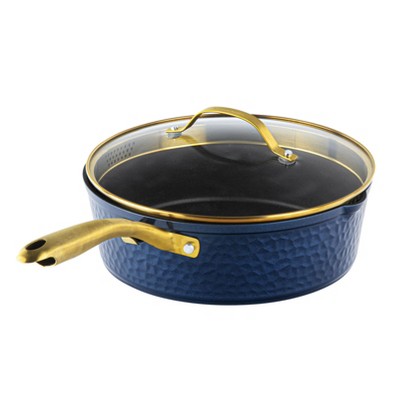 Navy and Gold Nonstick Aluminum Sauté Pan with Lid