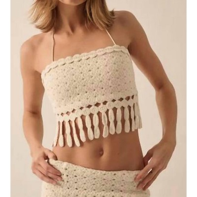 Women's Crotchet Knit Fringe Tube Halter Top - PROMESA