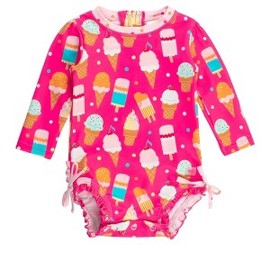 Rufflebutts Baby Girls Upf50+ Long Sleeve One Piece Rash Guard - Sweet Scoops, 18-24m - 1 of 4