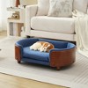 Racxily Scandinavian style Elevated Dog Bed Pet Sofa With Solid Wood legs and Bent Wood Back, Velvet Cushion,Small Size - 3 of 4