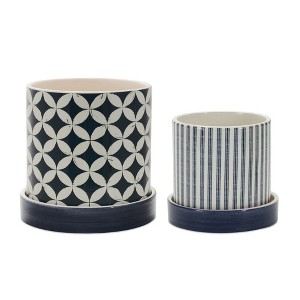 Melrose Geometric Pattern Planter with Plate (Set of 2) - 1 of 3