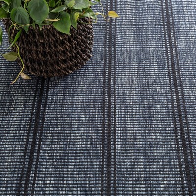 Navy and Black Herringbone Wool Handwoven Area Rug 2' x 3'