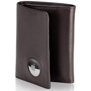Men's Leather Trifold Wallet with Airtag Holder and RFID Blocking (Coffee) - 1 of 4