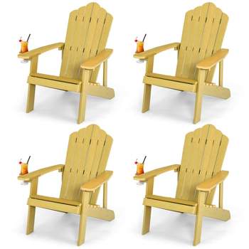 Tangkula 4PCS Adirondack Chair HIPS Adirondack Chair w/Cup Holder Realistic Wood Grain Weather Resistant Outdoor Chair for  380 LBS Weight Capacity Black/Navy/White/Teak/Dark Green/Red/Light Grey/Yellow