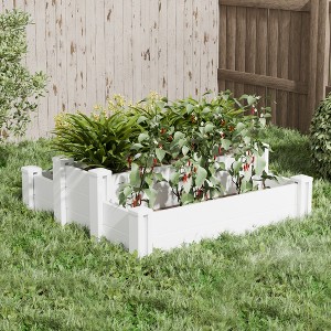 Wooakway White PVC Planter Box Outdoor Garden Raised Flower Bed for Patio Balcony Deck Fence Railing Window Box for Herbs Vegetables - 1 of 4