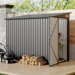 4x8 FT Lean-to Metal Shed,Heavy-Duty Galvanized Steel Garden Tool Storage with Lockable Door & 2 Air Vents for Backyard, Garden, Patio - 1 of 4
