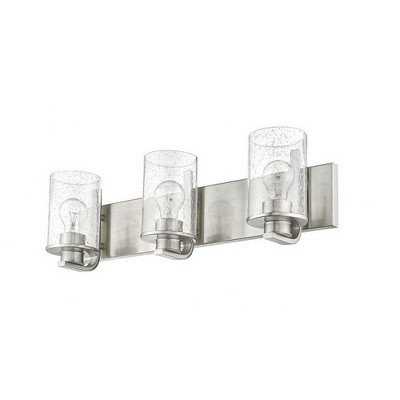 Beckett 3-Light Brushed Nickel Vanity with Clear Seedy Glass Shades