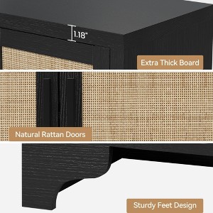 TV Stand for TVs Up to 70'', Natural Rattan Entertainment Center with Storage Cabinets, Boho Media Console Table - 1 of 4