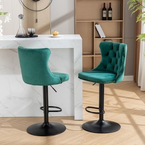 CAVINAS 24.8"-33"Chic Velvet Bar Stools Counter Height,Set of 2,360°Swivel Barstools with Adjustable Lifting,Back Tufted&Matte Black Footrest - 1 of 4