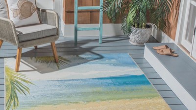 Tropical Breeze 6' Square Blue Synthetic Outdoor Rug