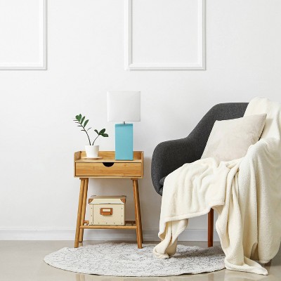 Aqua Leather Table Lamp with White Fabric Shade