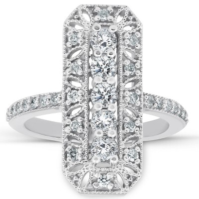 Pompeii3 3/4CT Antique Diamond Ring 10k White Gold Anniversary Wide Cocktail Ring