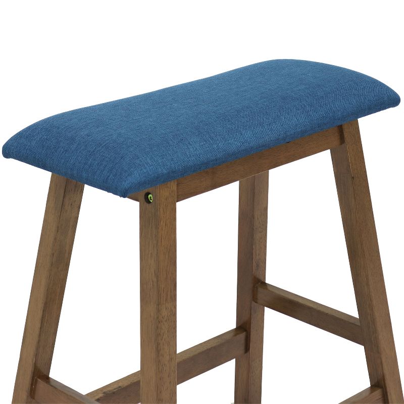 Sunnydaze Set of 2 Indoor Wooden Backless Counter-Height Stools - Weathered Oak Finish with Blue Cushions, 5 of 13