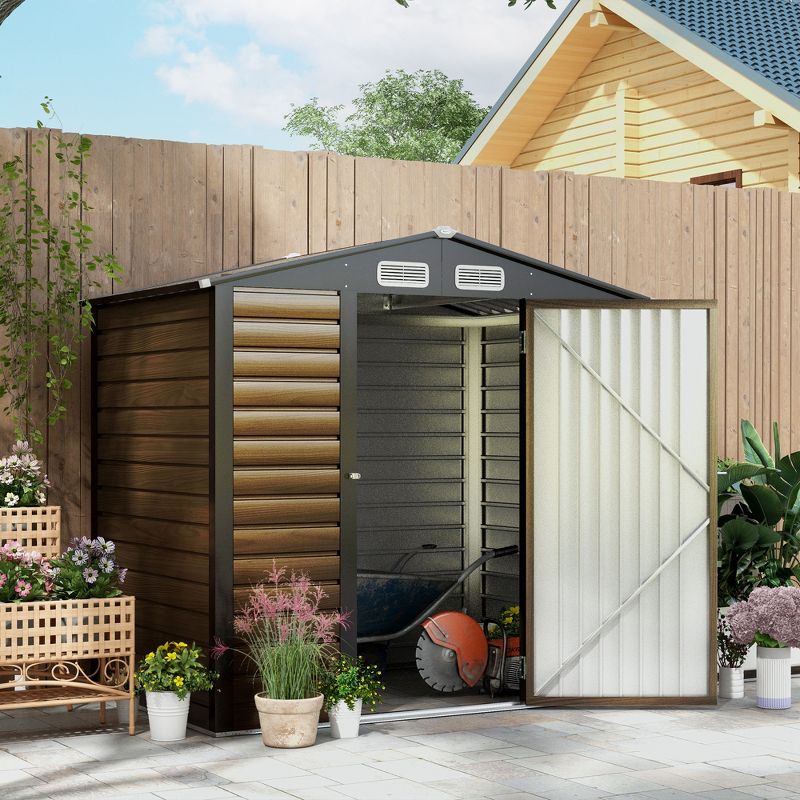 Outsunny 74.8" x 52" Metal Outdoor Shed, Garden Storage Shed with Vents for Yard, Patio, Lawn, Oak Colored, 3 of 7