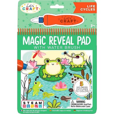 Bright Stripes Let's Craft Magic Reveal Pad with Water Brush Life Cycles, 5 Reusable Pages, Ages 3 and Up
