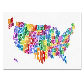 22" x 32" USA States Text Map 3 by Michael Tompsett - Trademark Fine Art