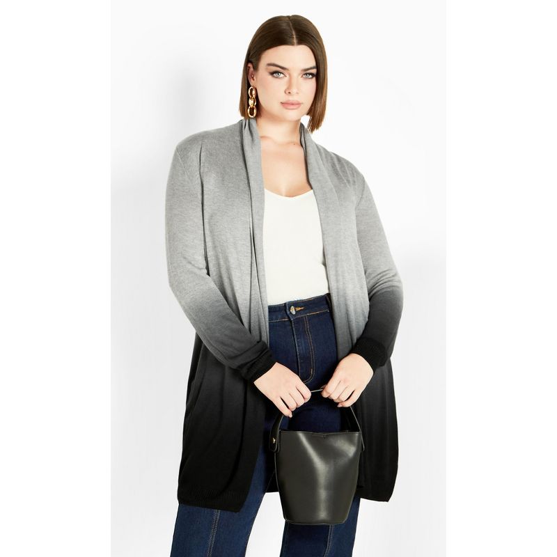 Women's Plus Size Mina Dip Dye Cardigan - grey | AVENUE, 1 of 8
