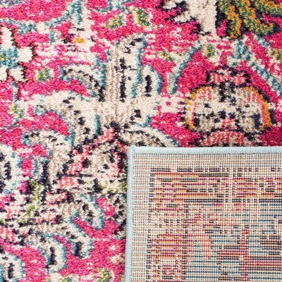 Fuchsia & Teal Round Synthetic Easy-Care Area Rug 59"