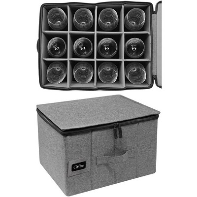 Gray Fabric Collapsible Stemware Storage Box with Dividers