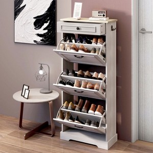 KTMBDW Shoe Storage Cabinet with Flip Drawers, Freestanding Shoe Organizer for Entryway, Narrow Shoe Rack Cabinet, White - 1 of 4