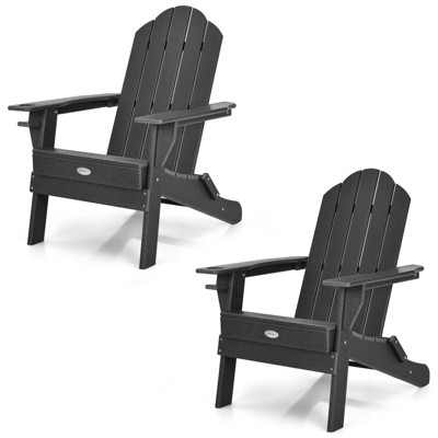 Tangkula 2PCS Folding Adirondack Chair Outdoor Adirondack Chair Weather Resistant Lounger  for Backyard Porch Poolside Turquoise/Grey/White/Black