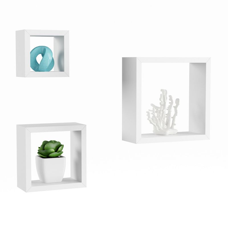 Hasting Home Set of 3 Floating Shelves - Cube Wall Shelf Set with Hidden Brackets, 2 of 9